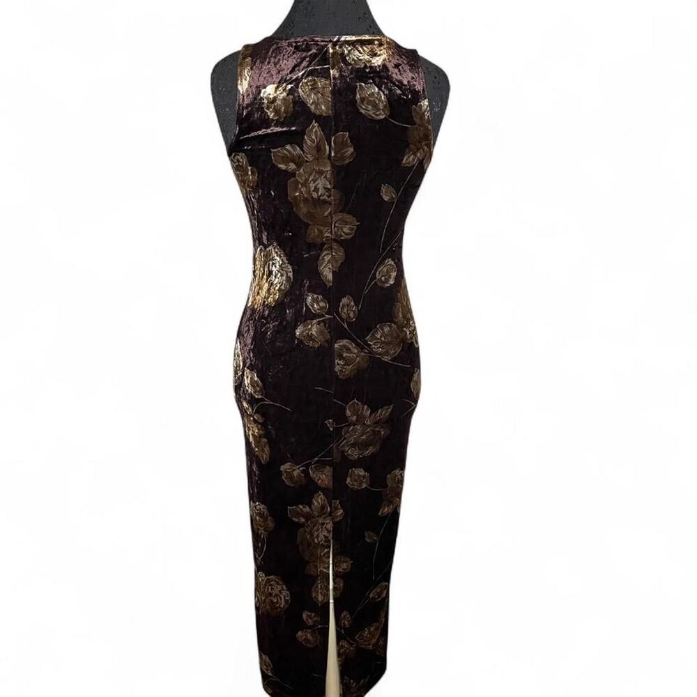 Vtg Rampage Floral Brown Maxi Dress Fairy Boho Whimsygoth Gold Size M Bodycon - Picture 2 of 8